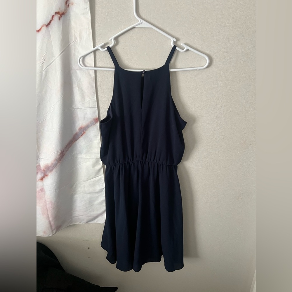 Navy blue high neck summer dress